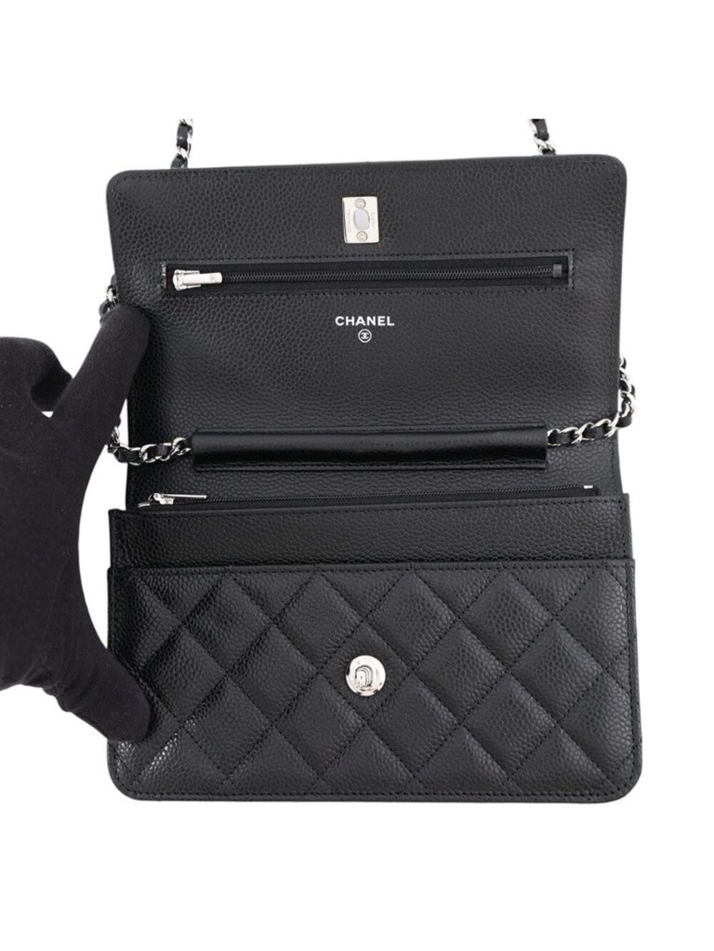 Chanel Chain Wallet Classic Quilted CC Logo Caviar Leather Black Shoulder - Picture 5 of 10